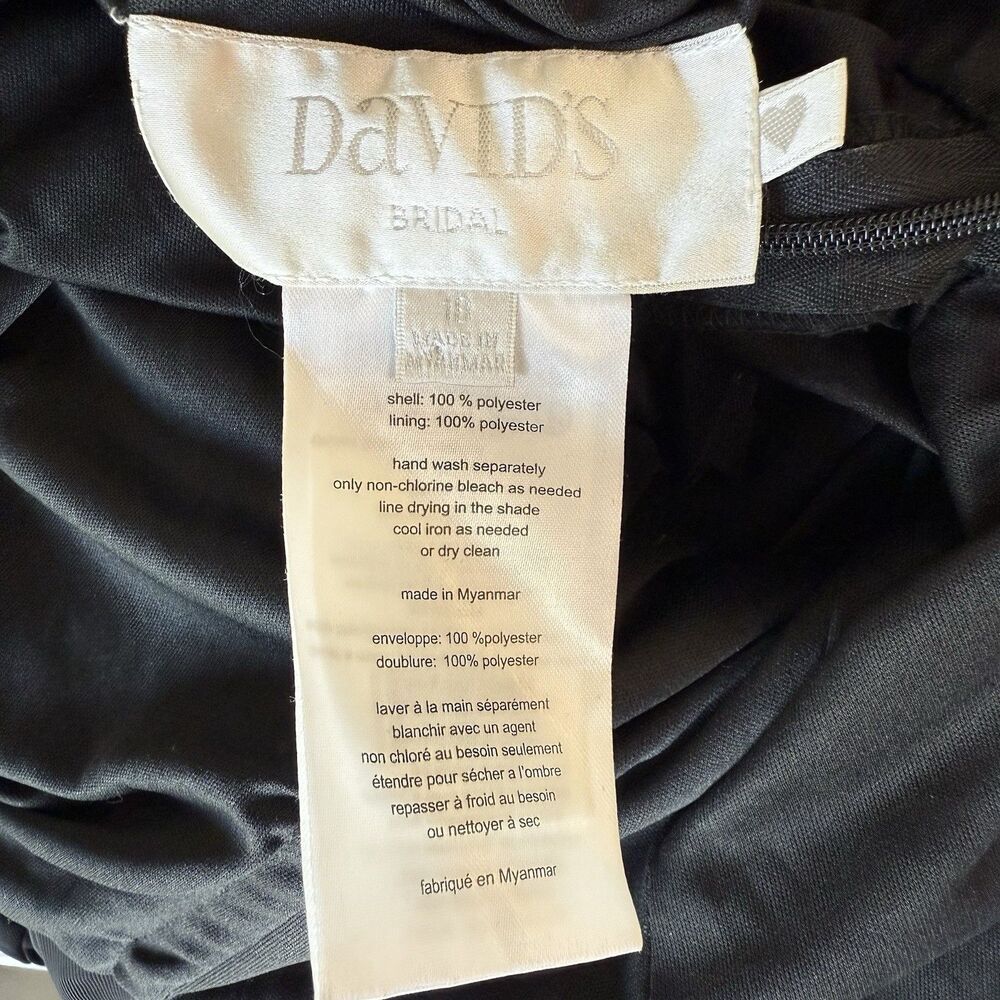 Davids Bridal As Is Mesh Dress Black One Shoulder Chiffon Gown Bridesmaid Sz 12 - Picture 15 of 16